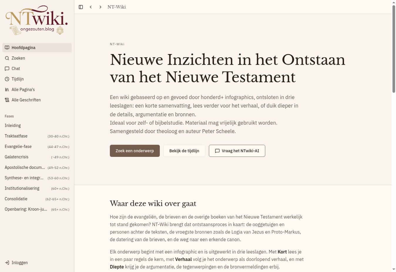 Screenshot van de homepage van NTWiki, gemaakt op 10 oktober 2026